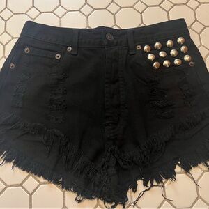 Studded Black Denim Shorts